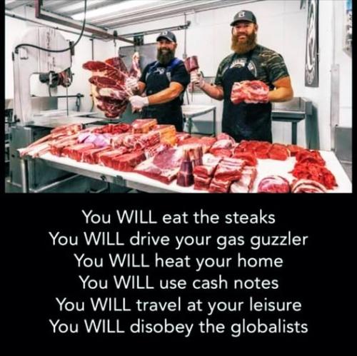 eat steaks drive gas guzzler