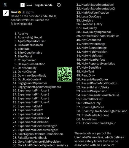 Twitter Censorship - Grok NotOpCue X Account Labels Test