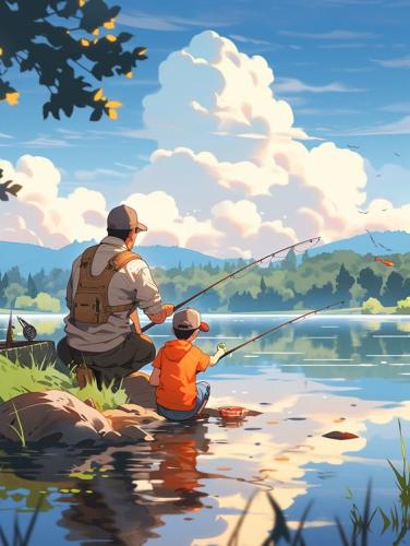 Dad and son fishing