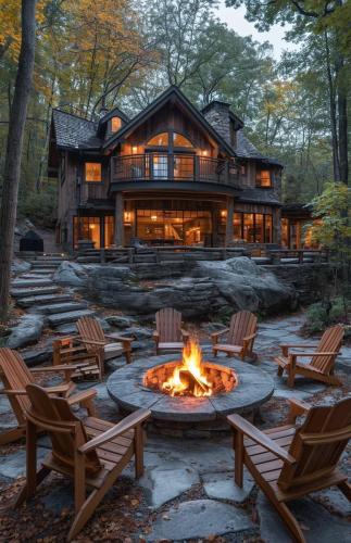 Cabin in Woods with Firepit