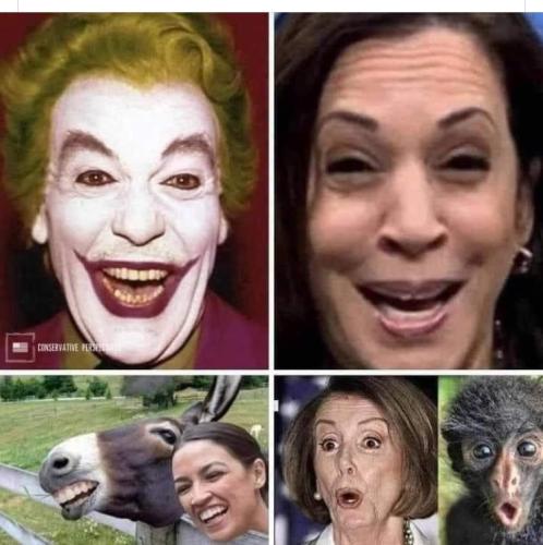 laughing klaugh hyena joker kamala ocasio jackass pelosi ape