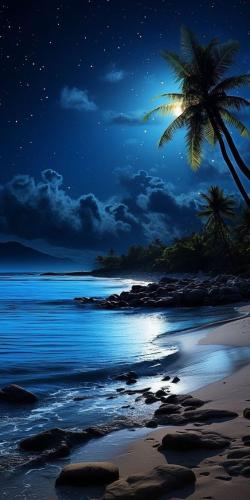 Hawaiian Beach at Night