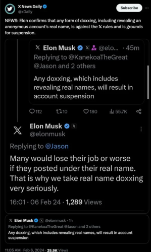 Elon Musk on Doxxing