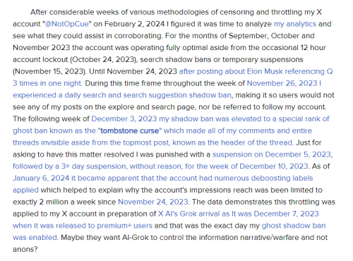 Twitter Censorship - Analytics Analysis October 2023 To January 2024 - Text