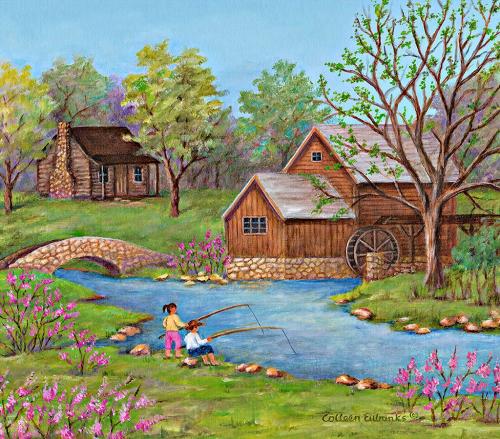 Children Fishing near the barn