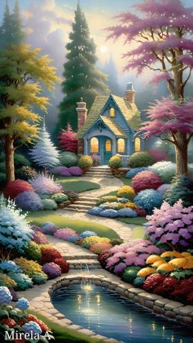 Fantasy home in the misty mountains