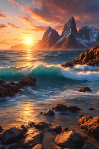 Beach Sunset mountains