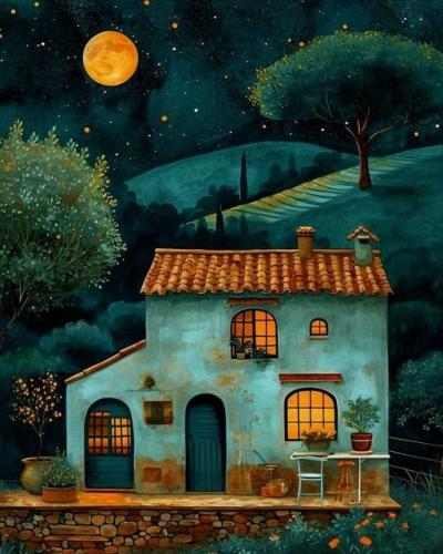 Country house at night