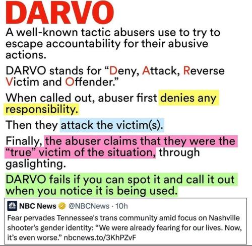 DARVO DEM PERV METHOD DENY ATTACK REVERS VICTIM OFFENDER RAINBOW SHOOTER LGBT TRIGGER WEAPONIZED