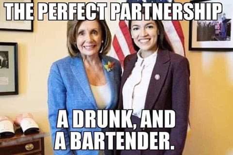 drunk and bartender pelosi ocasio together