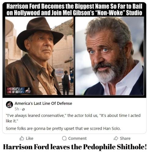 Harrison Ford leaves the Pedophile shithole