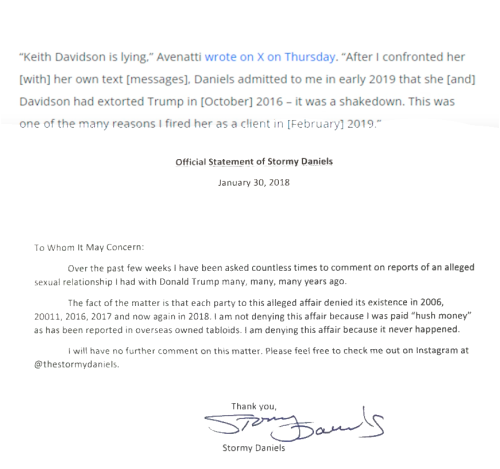 Daniels admits no affair happened