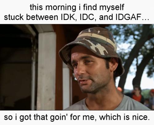 this morning i find myself stuck between IDK IDC and IDGAF
