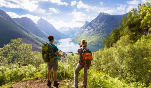 Young couple hiking in nature