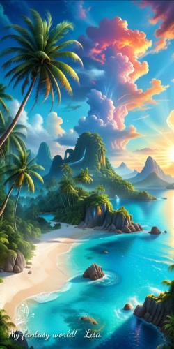 Tropical beach waterfall