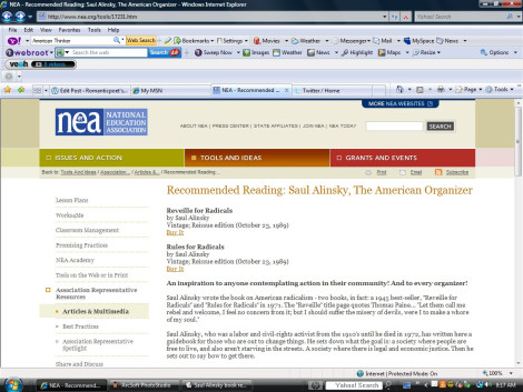 nea recommended reading saul alinsky