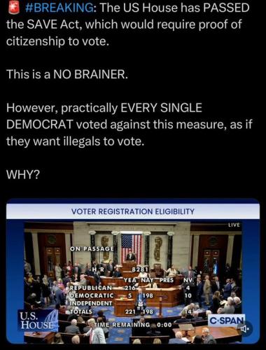 Democrats voted against the SAVE act