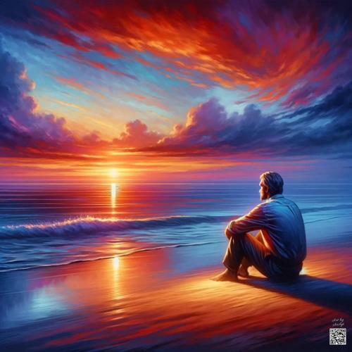 Man meditating on beach