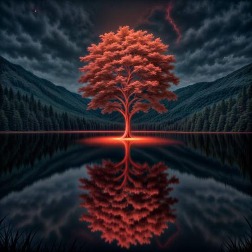Magical tree at dusk in nature