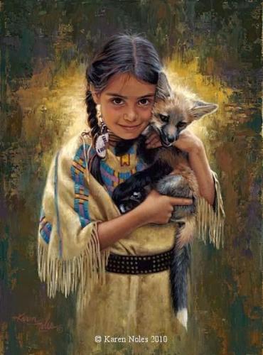Native American girl and fox