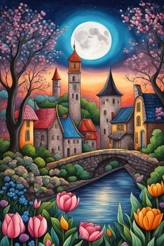 Dutch landscape at night