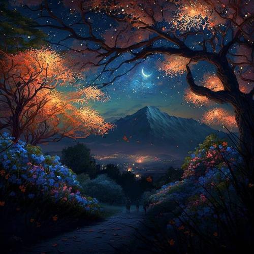 Night walk through nature