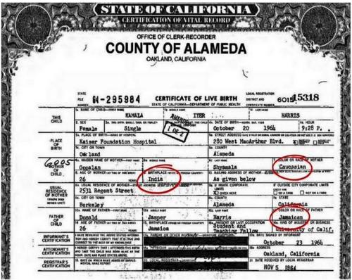 KAMALA'S BIRTH CERTIFICATE