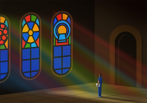 Holistic Doctor by Church stained glass windows