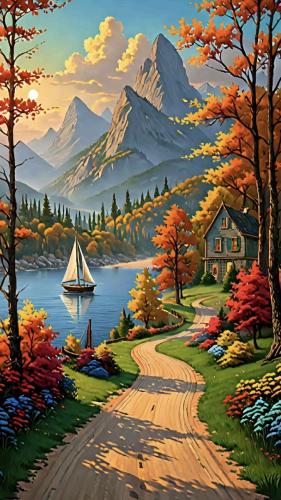 Fall sailing in mountain stream