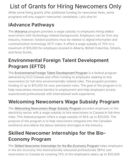 LIST of grants for newcomers