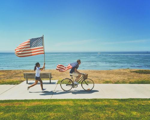 Beach ride and run with American Flag