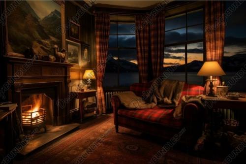 Cozy evening cabin view