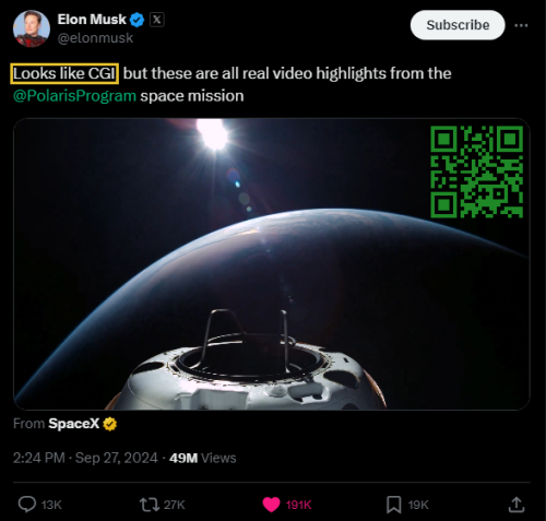 Elon Musk Refers To SpaceX Video As CGI