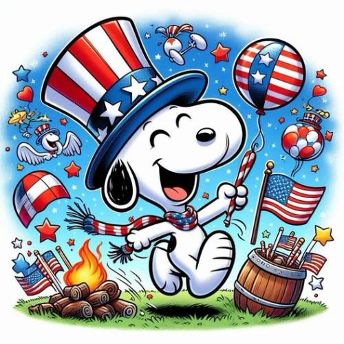 Snoopy celebrating the red white and blue