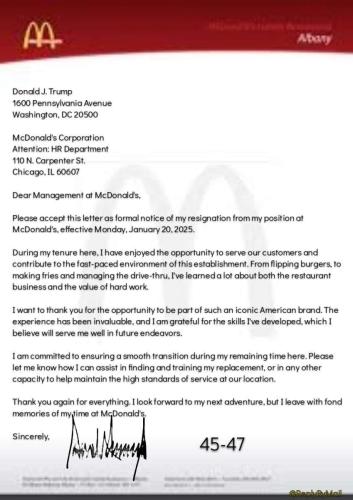 McDonalds letter