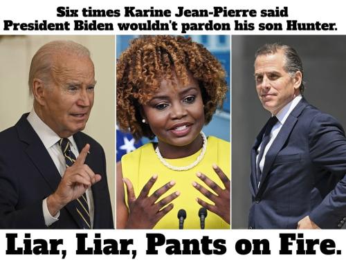 Six times Karine Jean-Pierre said President Biden wouldn't pardon his son Hunter.960px