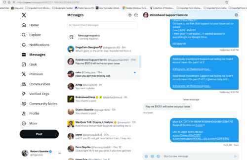 More EXTORTION FROM ROBINHOOD INVESTMENT Support Service on X_com Dec 14 2024 1045 AM EST