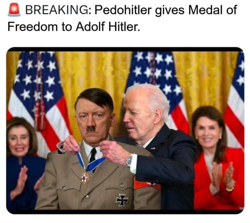 Pedohitler gives Medal of Freedom to Adolf Hitler.960px