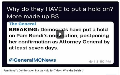 Pam Bondi's Confirmation Put on Hold for 7 days screenshot