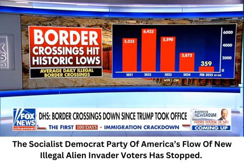 The Socialist Democrat Party Of America’s Flow Of New Illegal Alien Invader Voters Has Stopped.