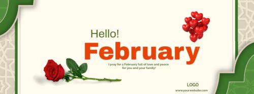 White Joyful hello February Facebook Cover Photo - Made with PosterMyWall