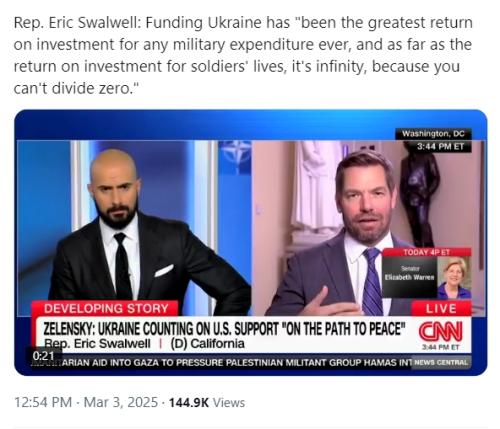 Swalwell admits ukraine war is just for profits