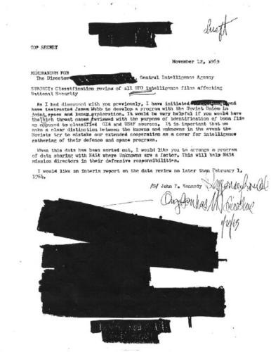 Letter if JFK to CIA ufo-document