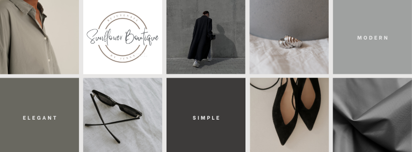 Beige and Grey Simple Clean Pastel Fashion Photo Collage Clothing Brand Facebook Cover