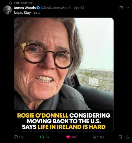 Actor James Woods Rosie ODonnell tweet