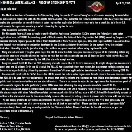 MinnesotaVoterAllianceProofOfCitizenshipVote04252025