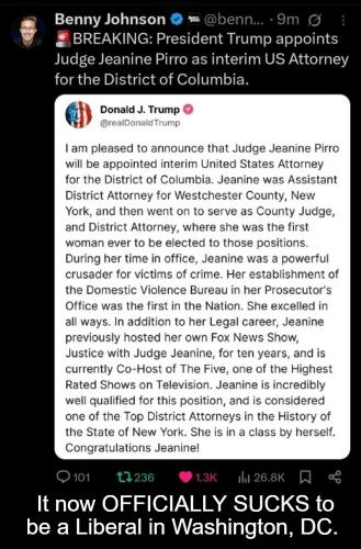 It now OFFICIALLY SUCKS to be a Liberal in Washington, DC.