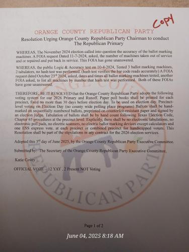 Orange County Republican Party passes hand count resolution for 2026 primary