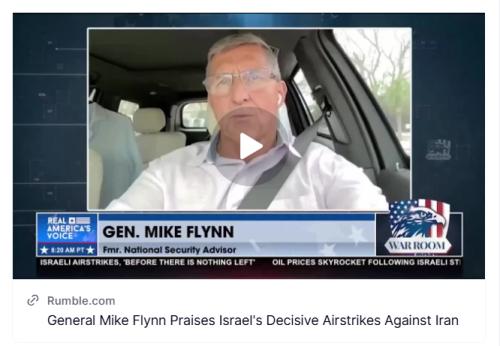General Mike Flynn Praises Israel's Airstrikes Screenshot