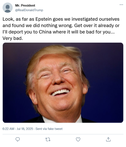 trump fake tweet epstein